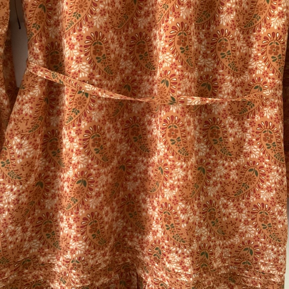 Joie 100% Silk Bree Mini Dress in Orange Caramel Multi Long Sleeve Self Belt - Picture 15 of 16